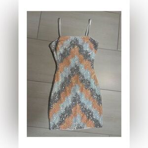 Sequin Chevron Mini Dress - Multicolor
